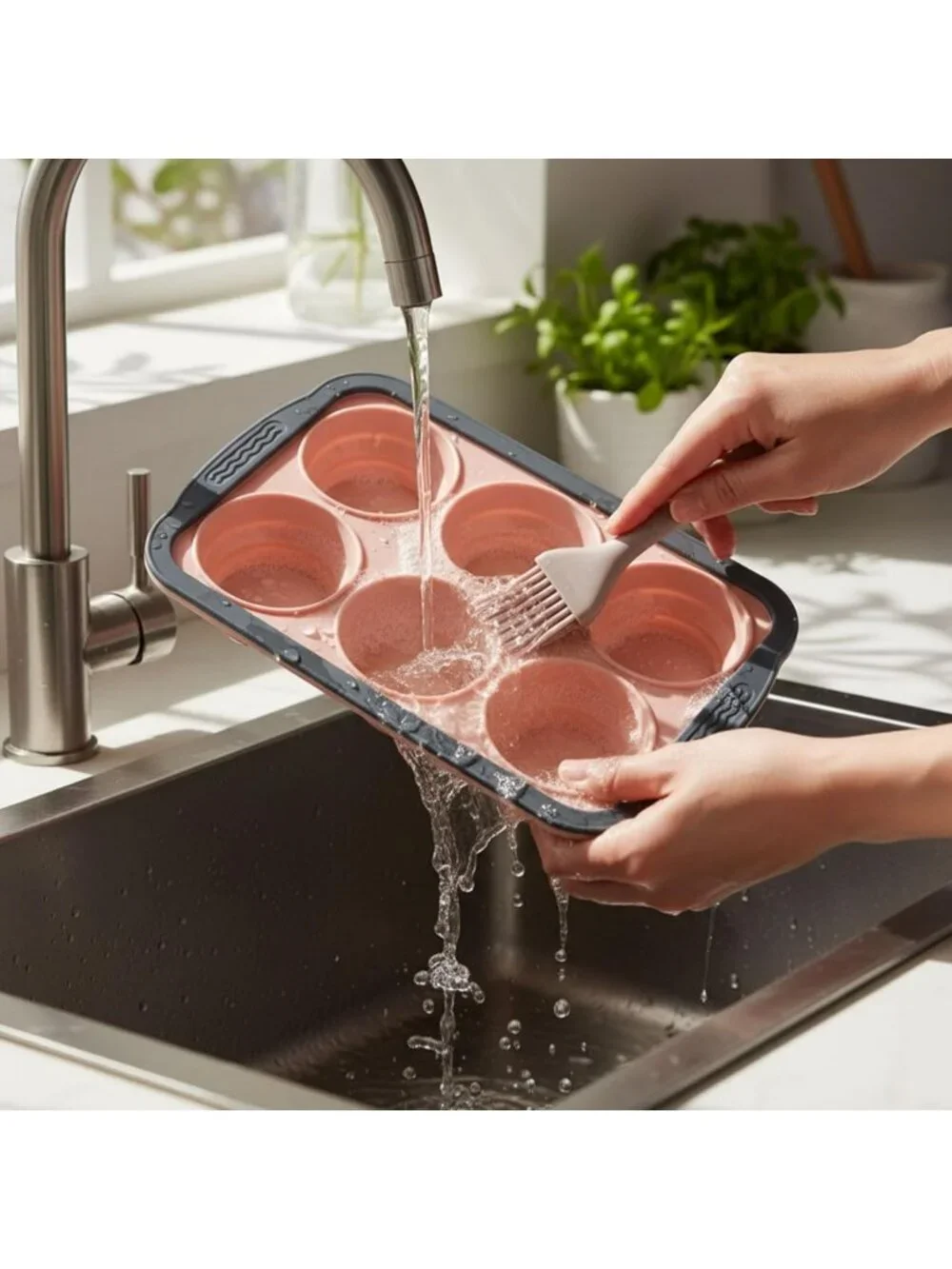 2 Pack Nonstick Silicone Muffin Pans - Collapsible 6 Cup Baking Tray, Oven Safe